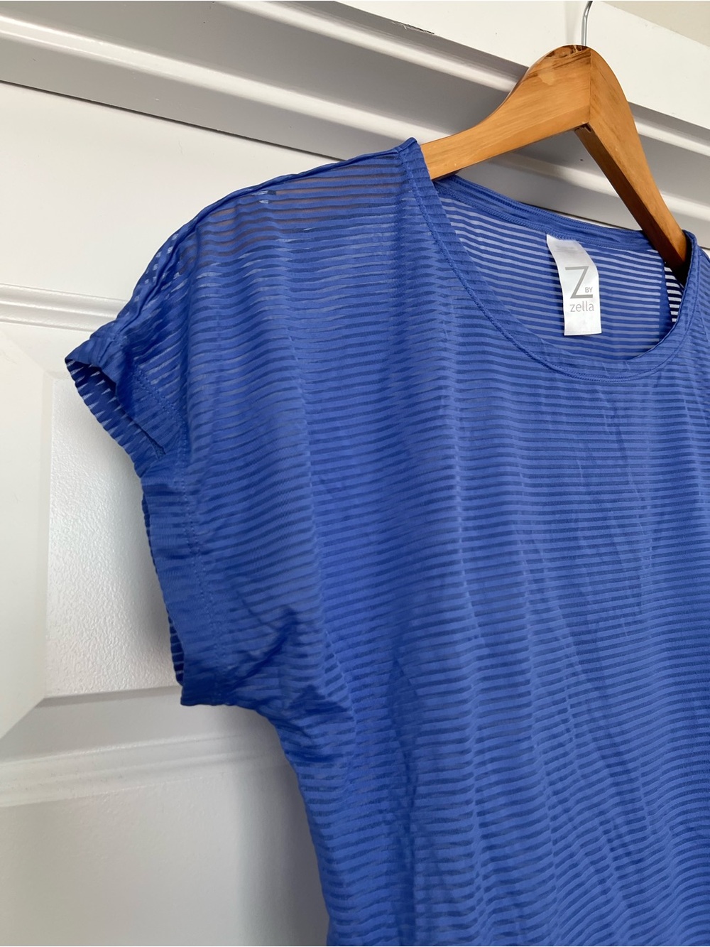 Z by Zella Periwinkle Mesh Stripe Short Sleeve Crop Workout Top XL - Picture 3 of 9